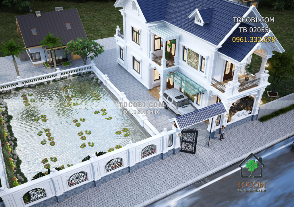 Nhìn từ trên cao ngôi biệt thự mái thái 2 tầng